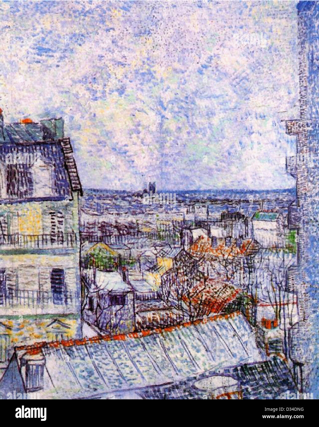 Vincent van Gogh: vista da Vincenzo stanza in Rue Lepic. 1887. Olio su cartone. Post-Impressionism. Collezione privata. Foto Stock