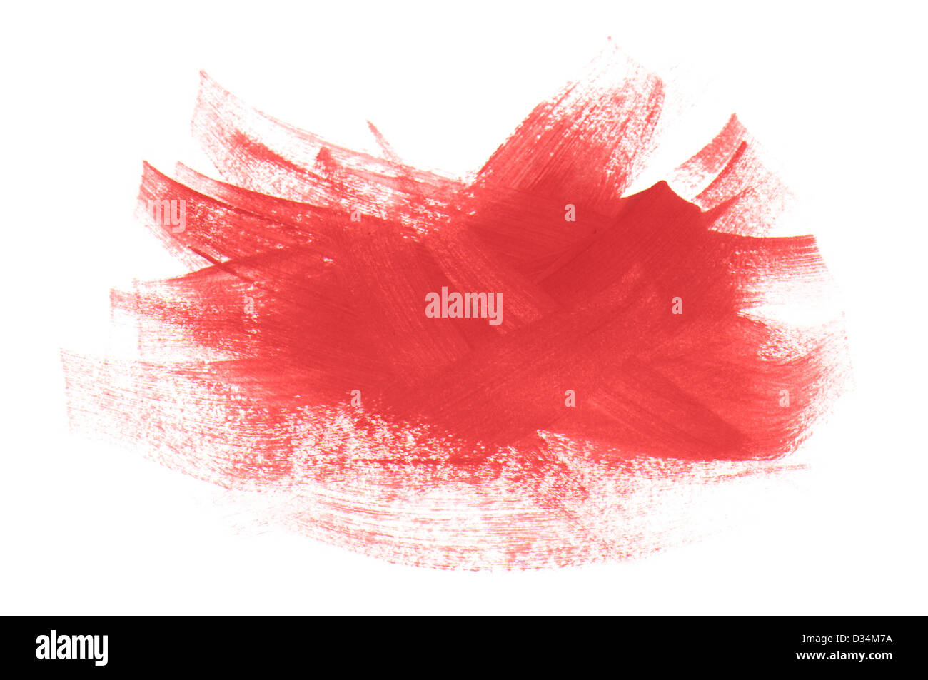 Vernice acrilica rosso spazzola tratti isolati su sfondo bianco Foto Stock