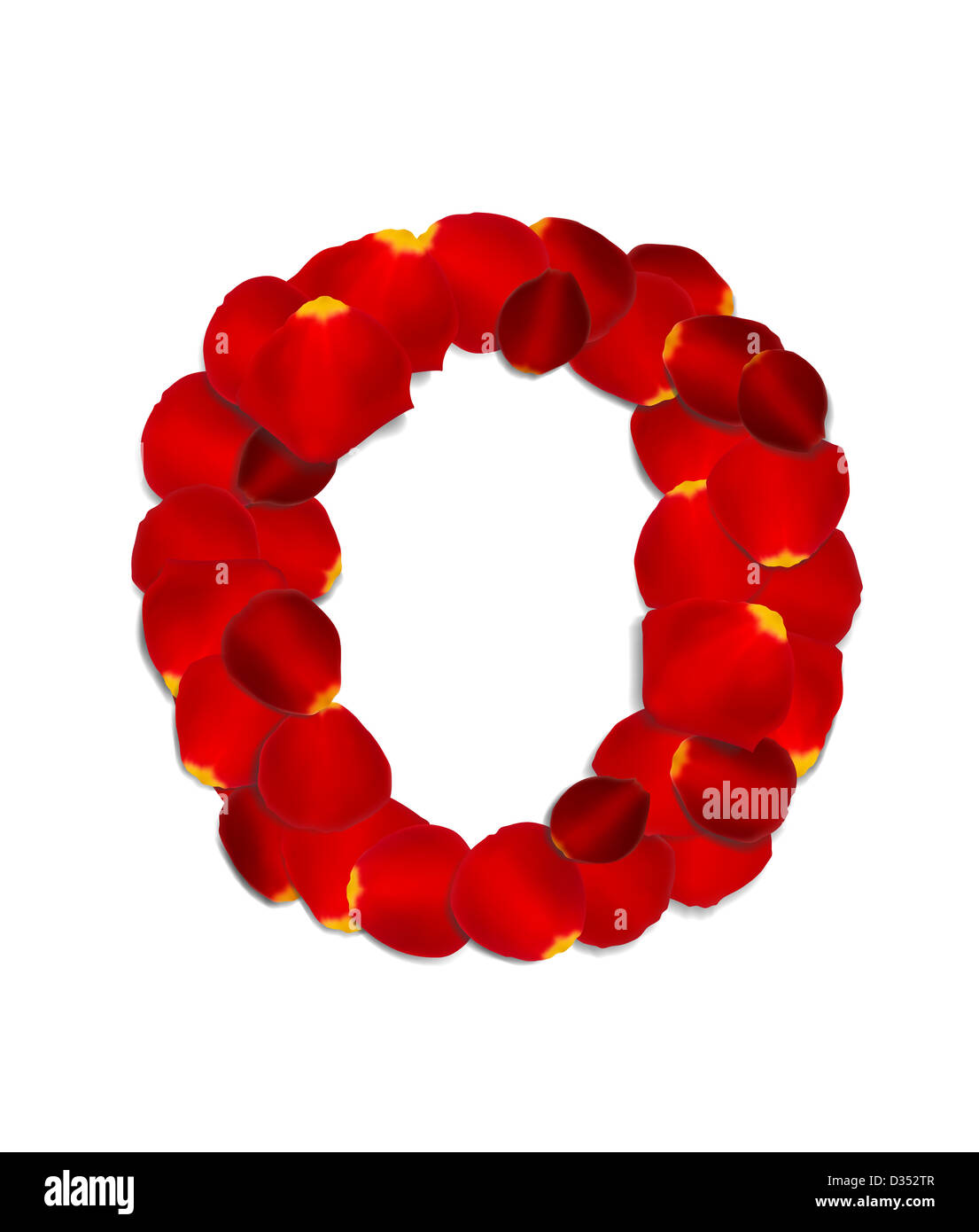 Numero 0 realizzato dal rosso dei petali di rosa Foto Stock