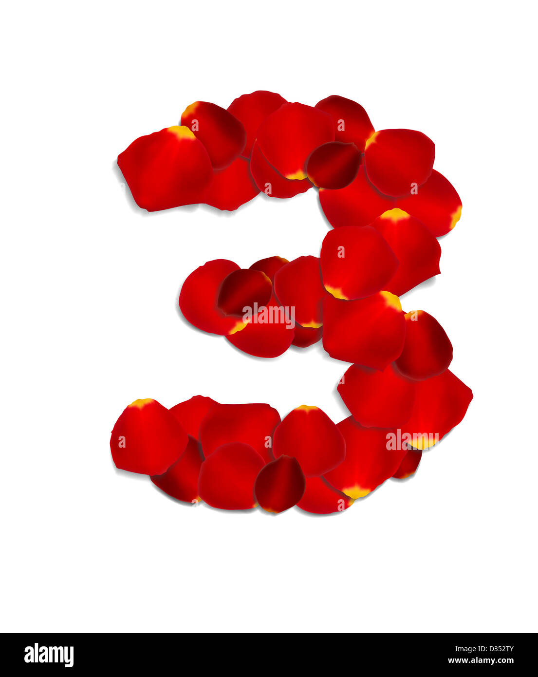 Numero 3 realizzato dal rosso dei petali di rosa Foto Stock