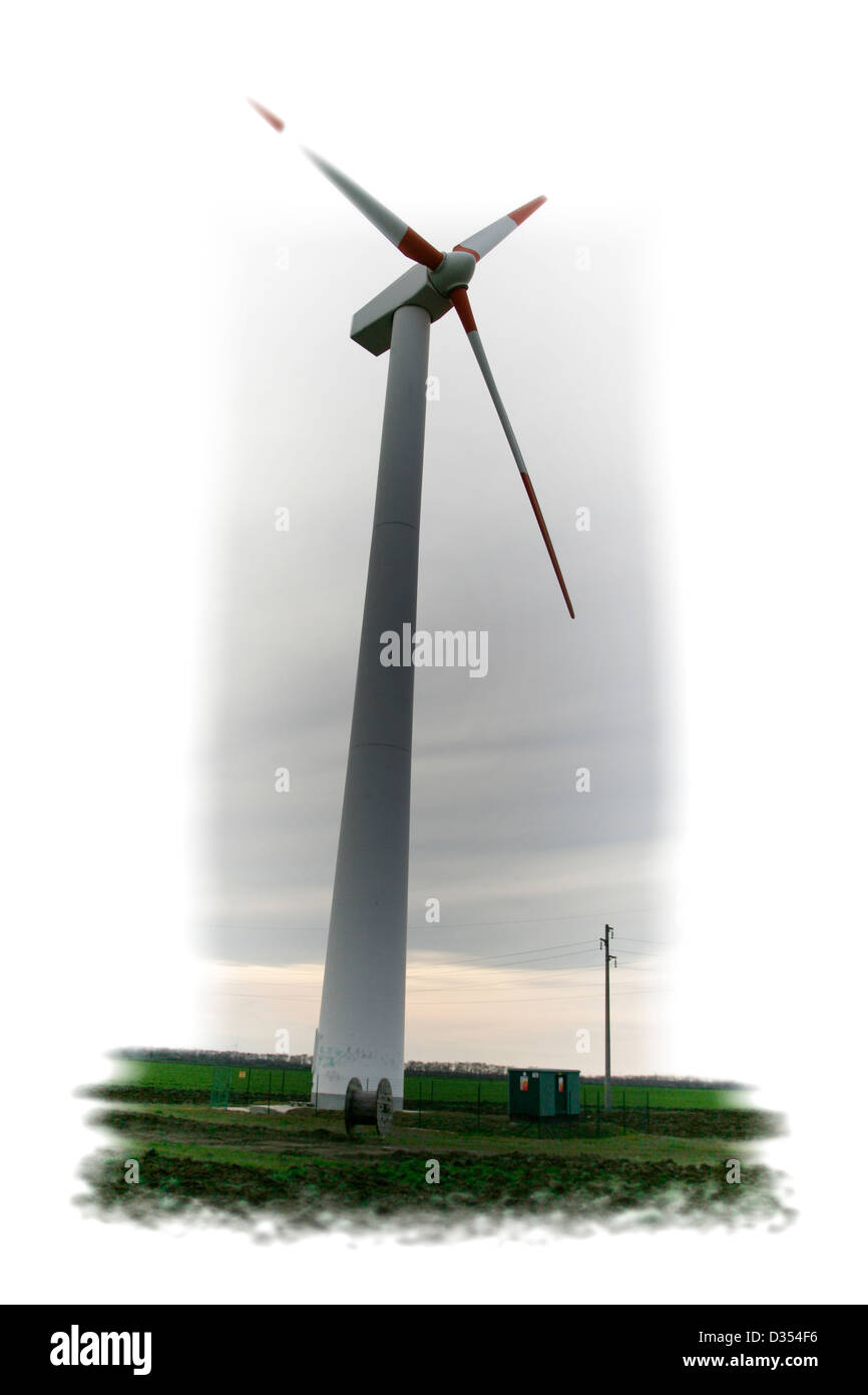 Le turbine eoliche al tramonto. Foto Stock