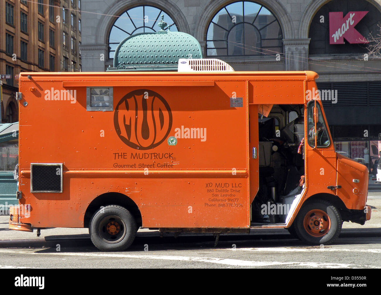 Il fango carrello, un alimento van in NYC che si specializza nel caffè e snack. Foto Stock