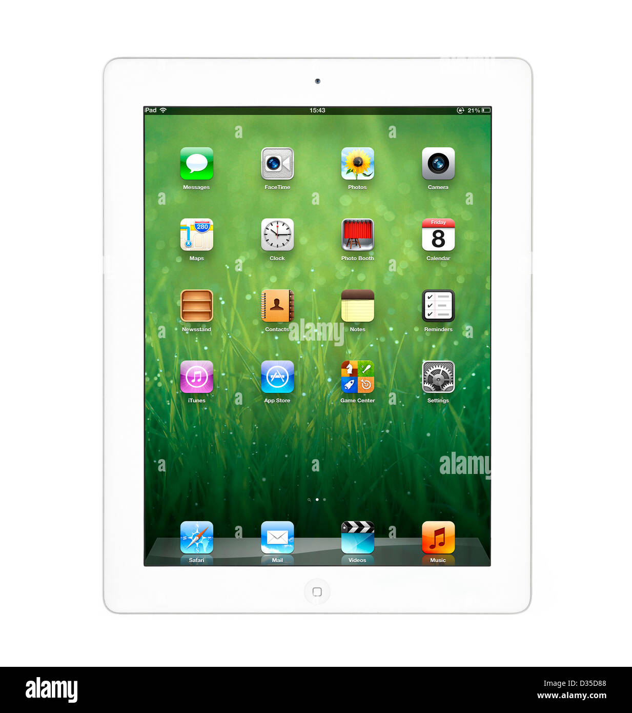 Schermata Home su un bianco Apple iPad 4a generazione retina display computer tablet Foto Stock