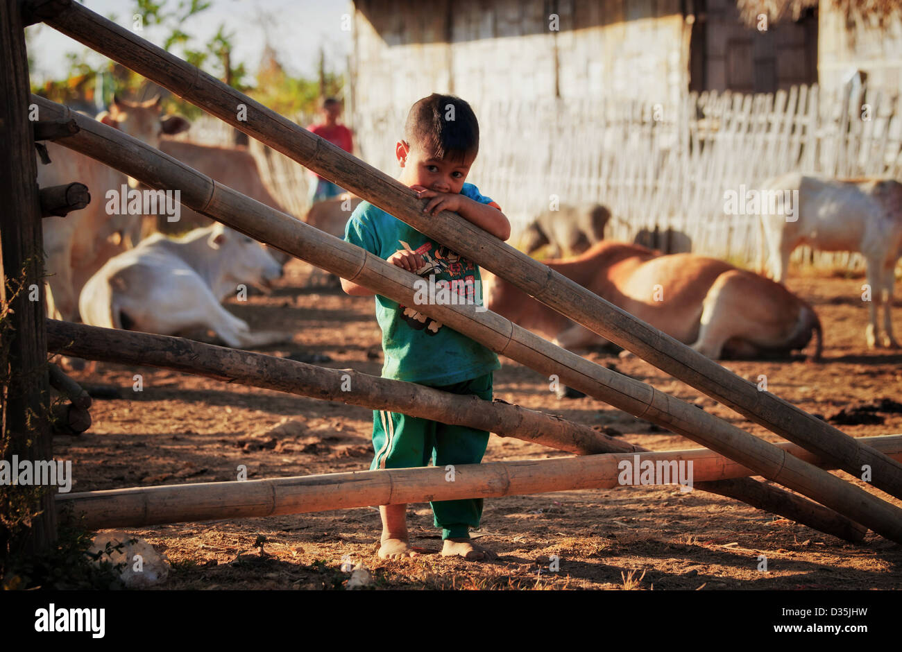 Carino ragazzo nel villaggio di Karen nord della Thailandia Foto Stock