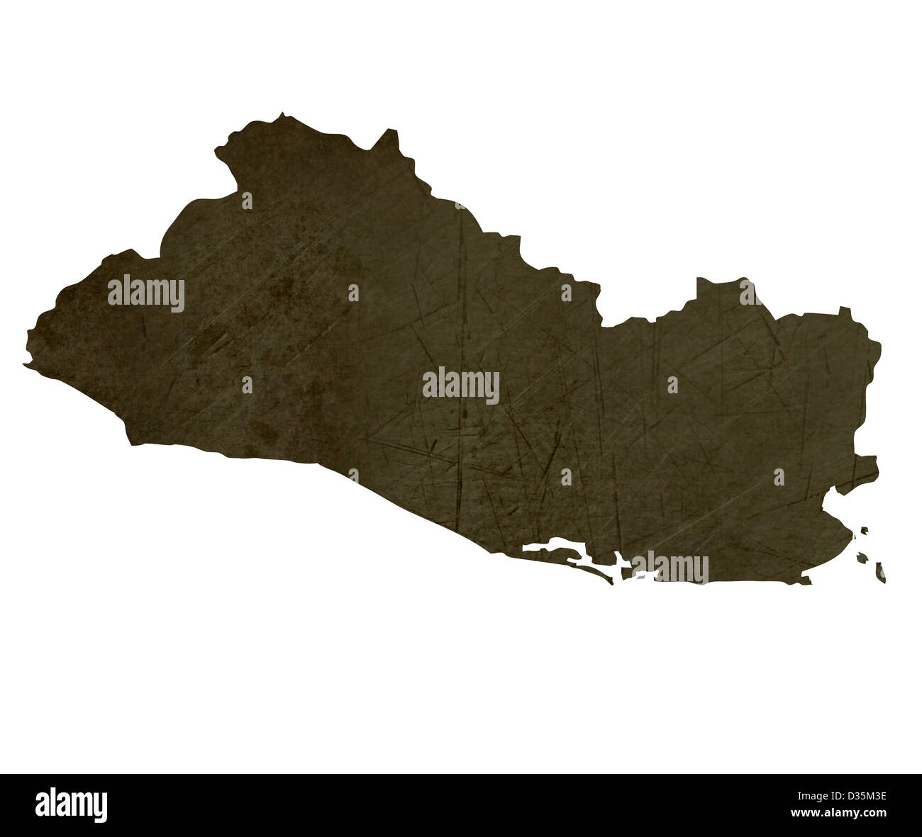 Dark stagliano e testurizzato mappa di El Salvador isolati su sfondo bianco. Foto Stock