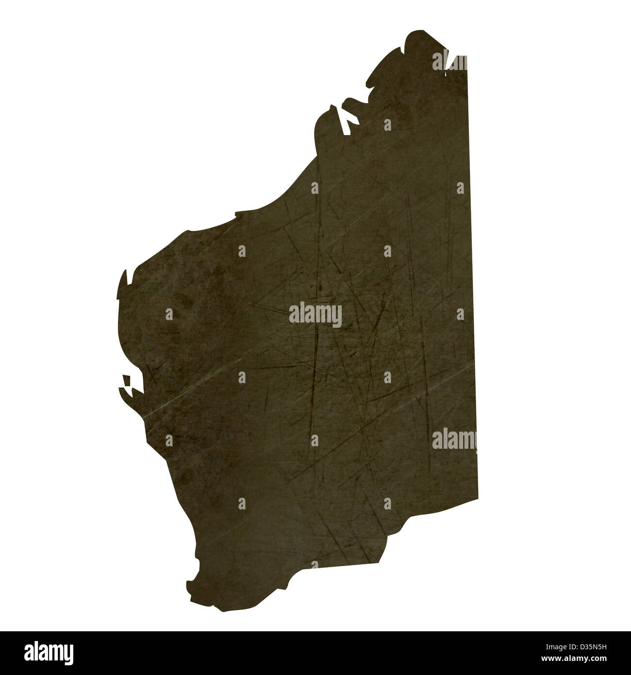 Dark stagliano e testurizzato mappa della provincia del Western Australia isolato su sfondo bianco. Foto Stock