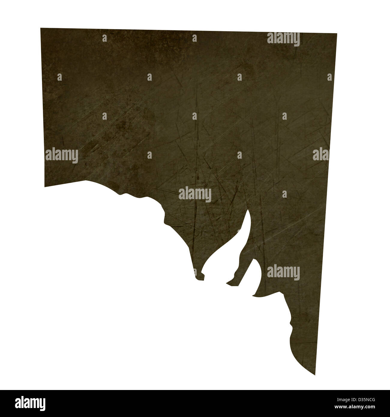Dark stagliano e testurizzato mappa della Provincia del Sud Australia isolato su sfondo bianco. Foto Stock
