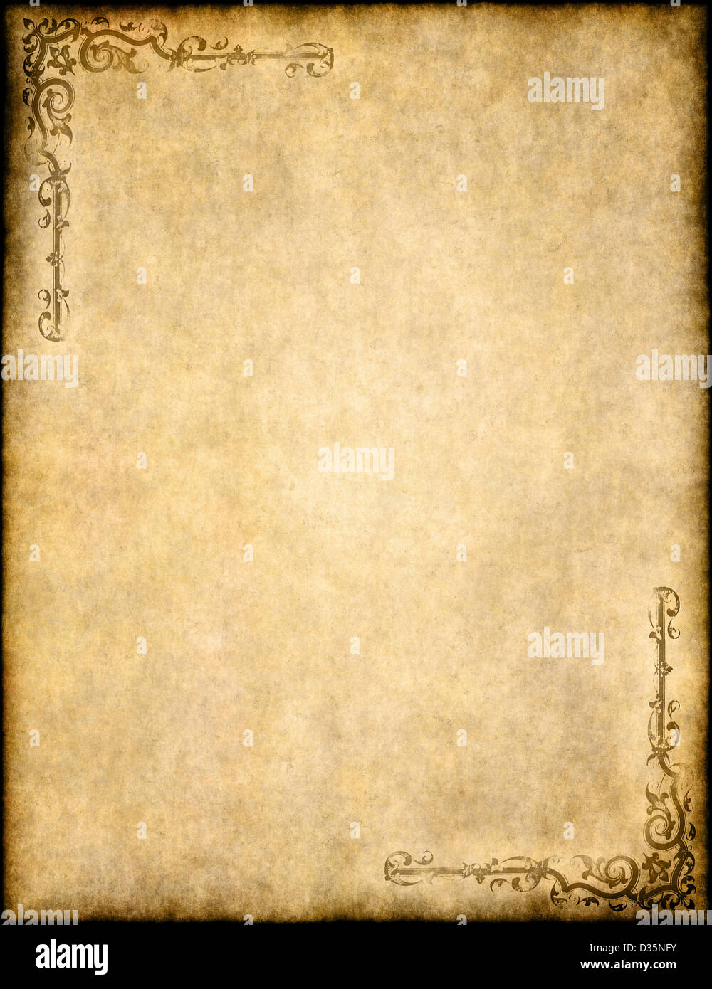 Grande sfondo della vecchia carta pergamena texture con design ornati Foto Stock