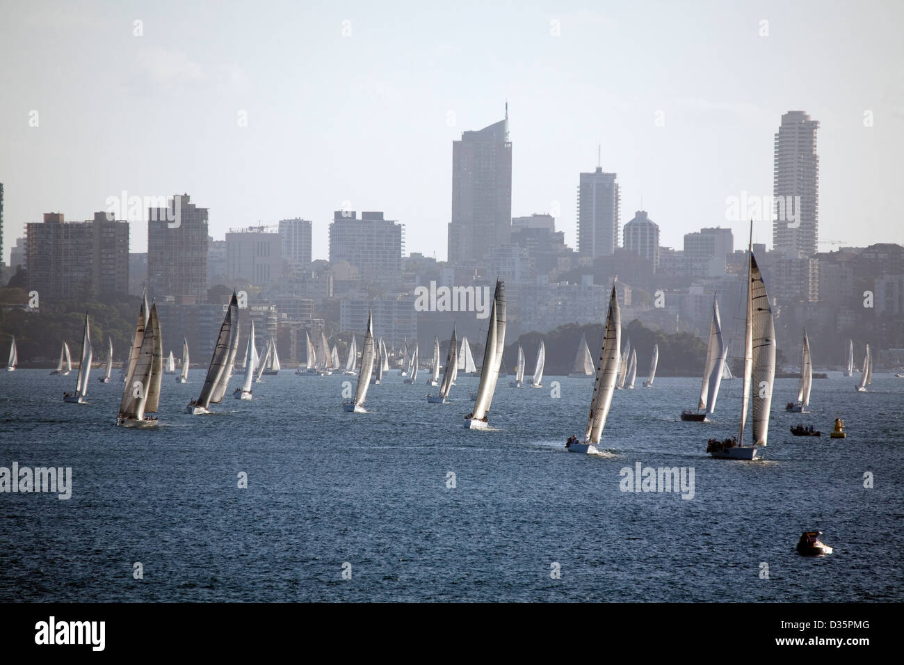 Sydney Harbour riempito con racing yachts a pieno la vela Sydney Australia Foto Stock