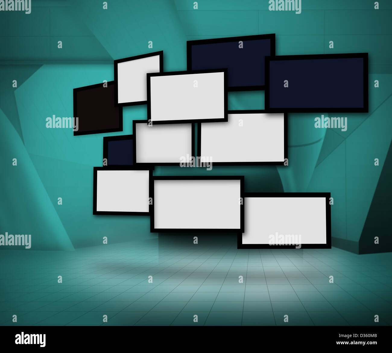 Gruppo di schermate in bianco su sfondo verde Foto Stock