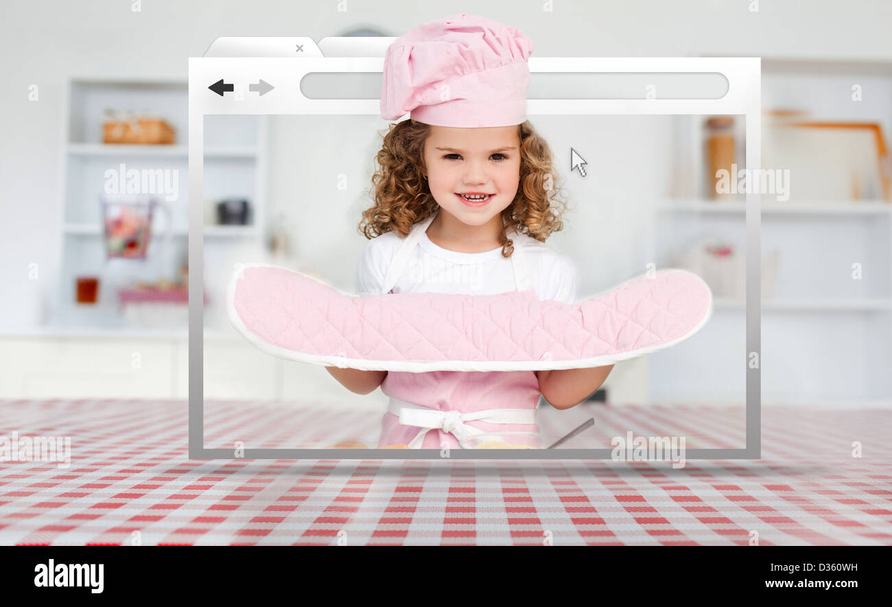 Internet digitale finestra che mostra la ragazza di ingranaggio di cucina Foto Stock