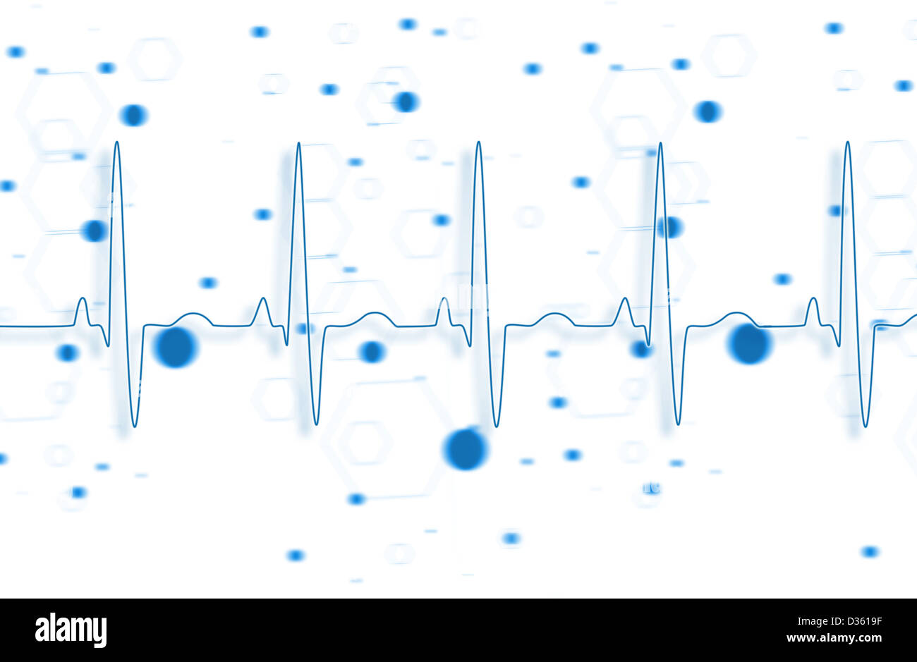 Blu linea ECG su blu formula chimica sfondo Foto Stock