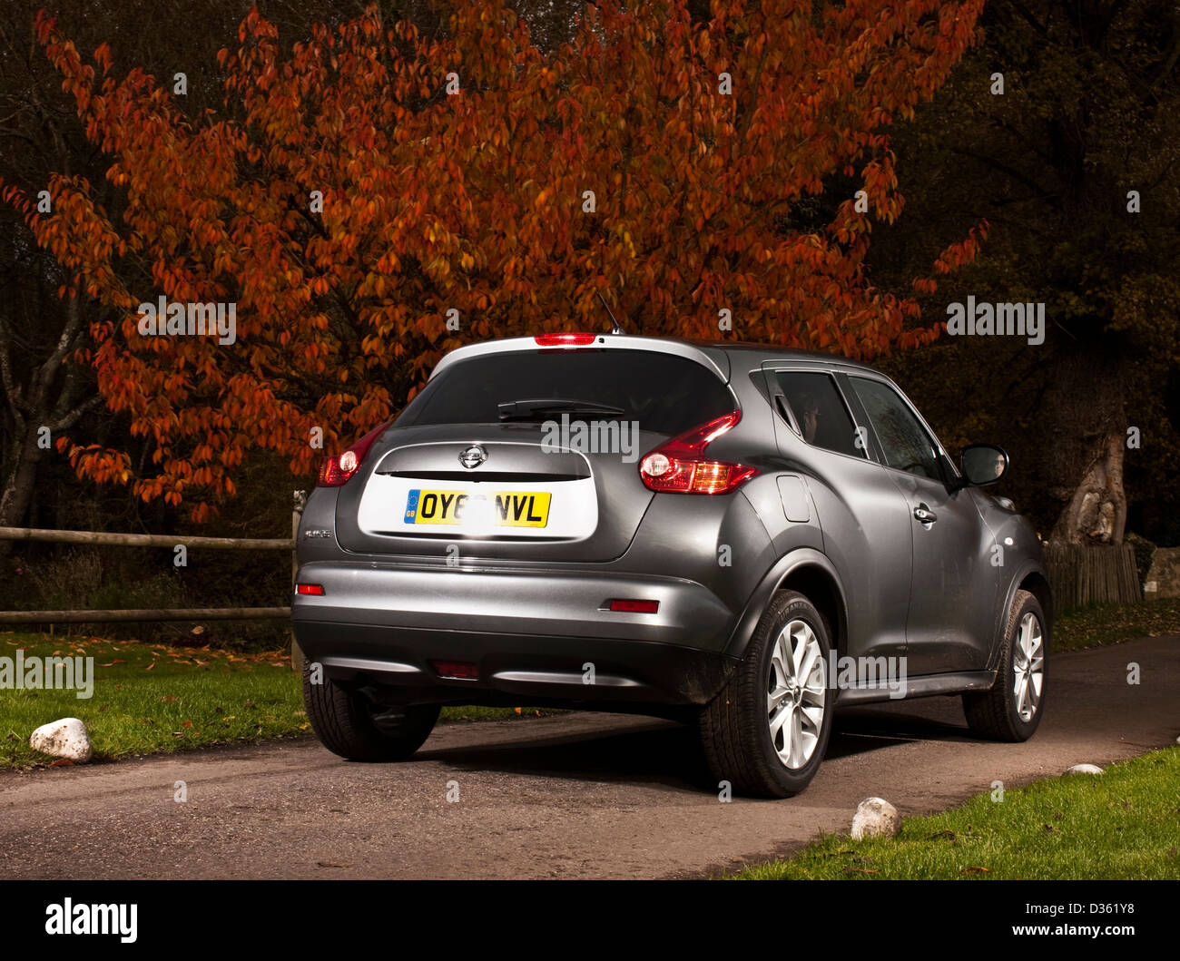 D'argento metallizzato Nissan Juke Mini SUV, parcheggiato in Southampton, Regno Unito, 1 11 2010 Foto Stock