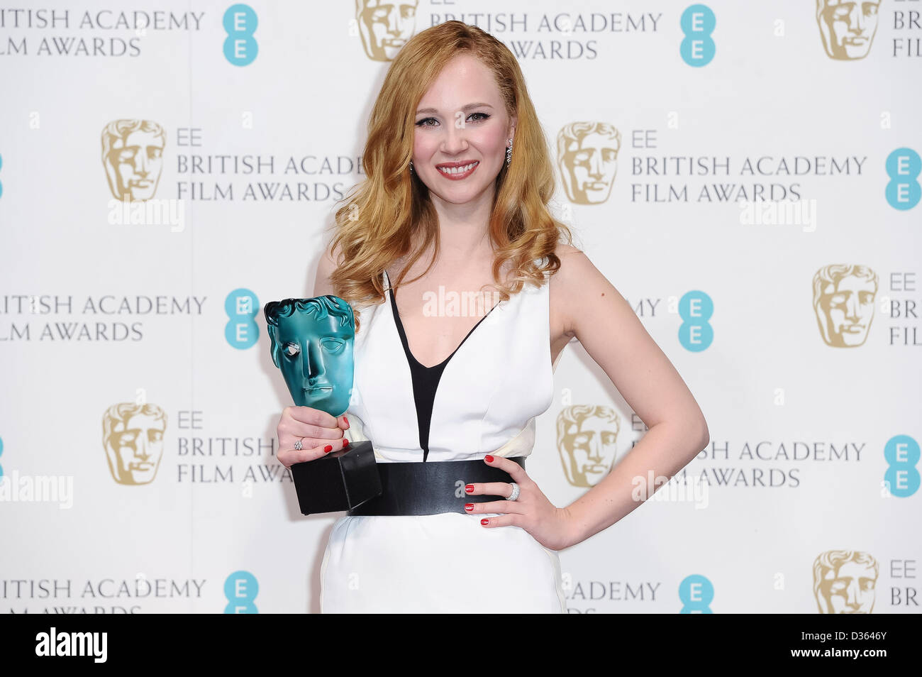 Londra, Regno Unito. Febbraio 10th, 2013. Tempio di Giunone, vincitore di EE Rising Star, pone in sala stampa presso l'EE British Academy Film Awards presso la Royal Opera House il 10 febbraio 2013 a Londra, Inghilterra. Credito: London Entertainment/Alamy Live News Foto Stock