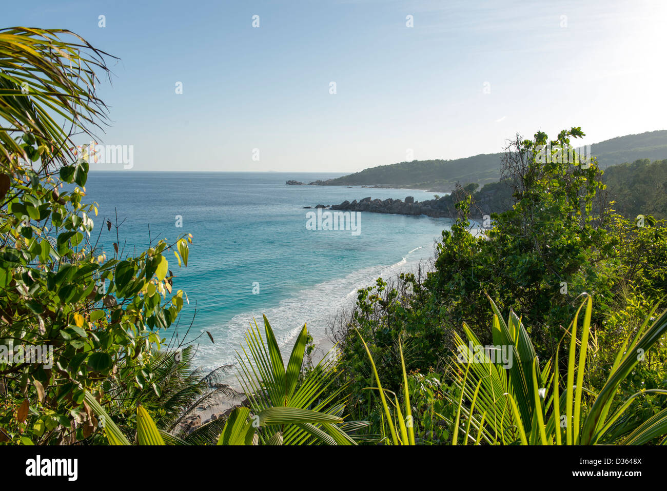 Tropical Beach in La Digue Island Foto Stock