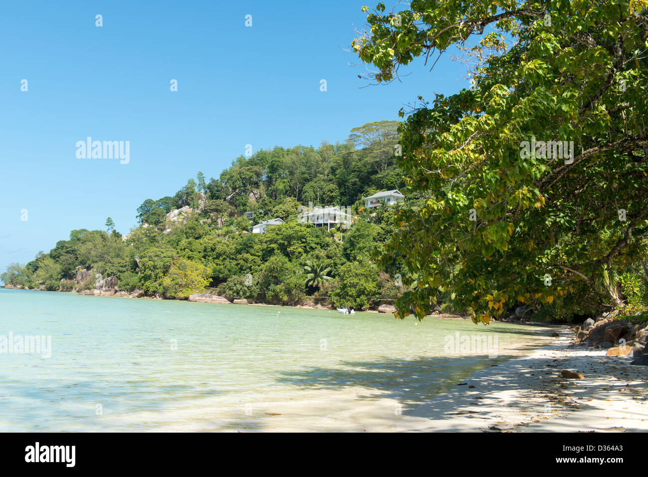 Spiaggia tropicale a Seychelles - vacanza sfondo Foto Stock