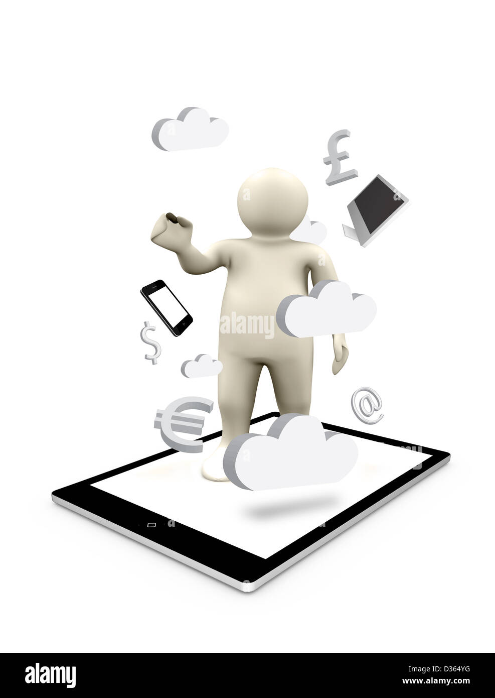 Figura digitale su un tablet pc con simboli di business Foto Stock