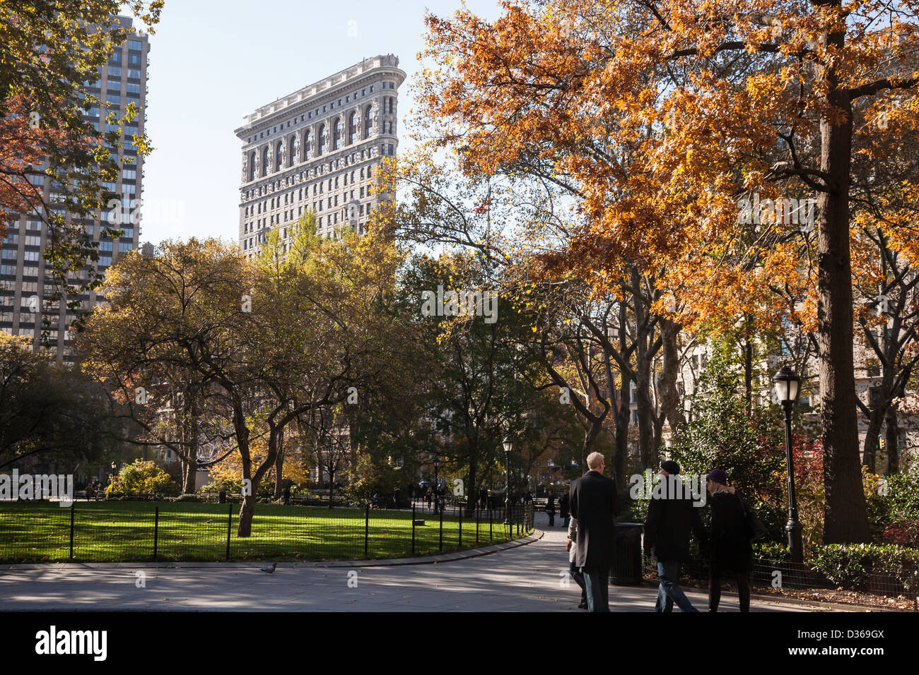 Madison Square Park e il Flatiron Building, NYC Foto Stock