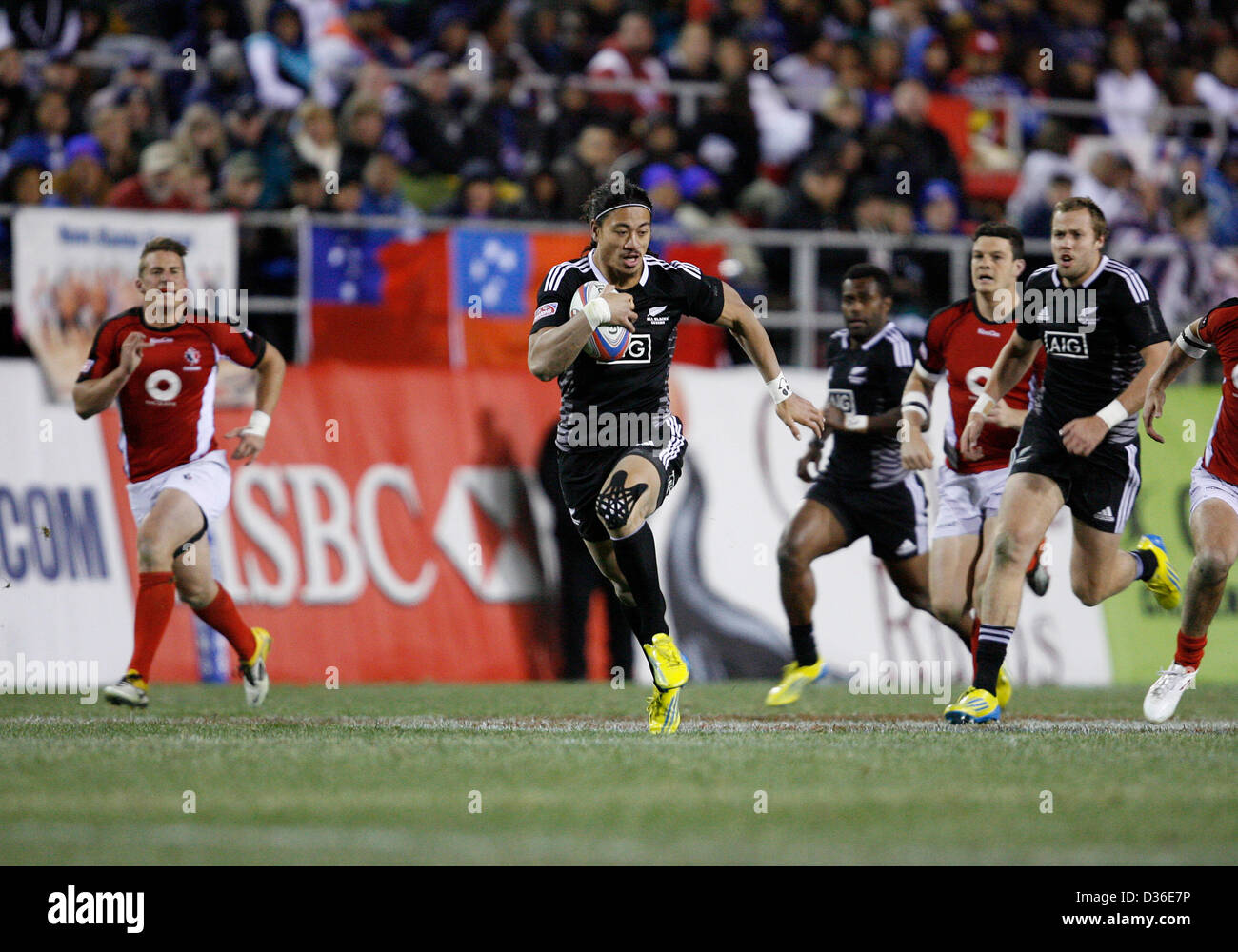 Las Vegas Nevada USA. Il 9 febbraio, 2013. Ben Lam (12) della Nuova Zelanda durante una partita contro il Canada alla HSBC Sevens serie mondiale di rugby al Sam Boyd Stadium di Las Vegas, Nevada. Nuova Zelanda avrebbe sconfitto il Canada 17-0. Foto Stock