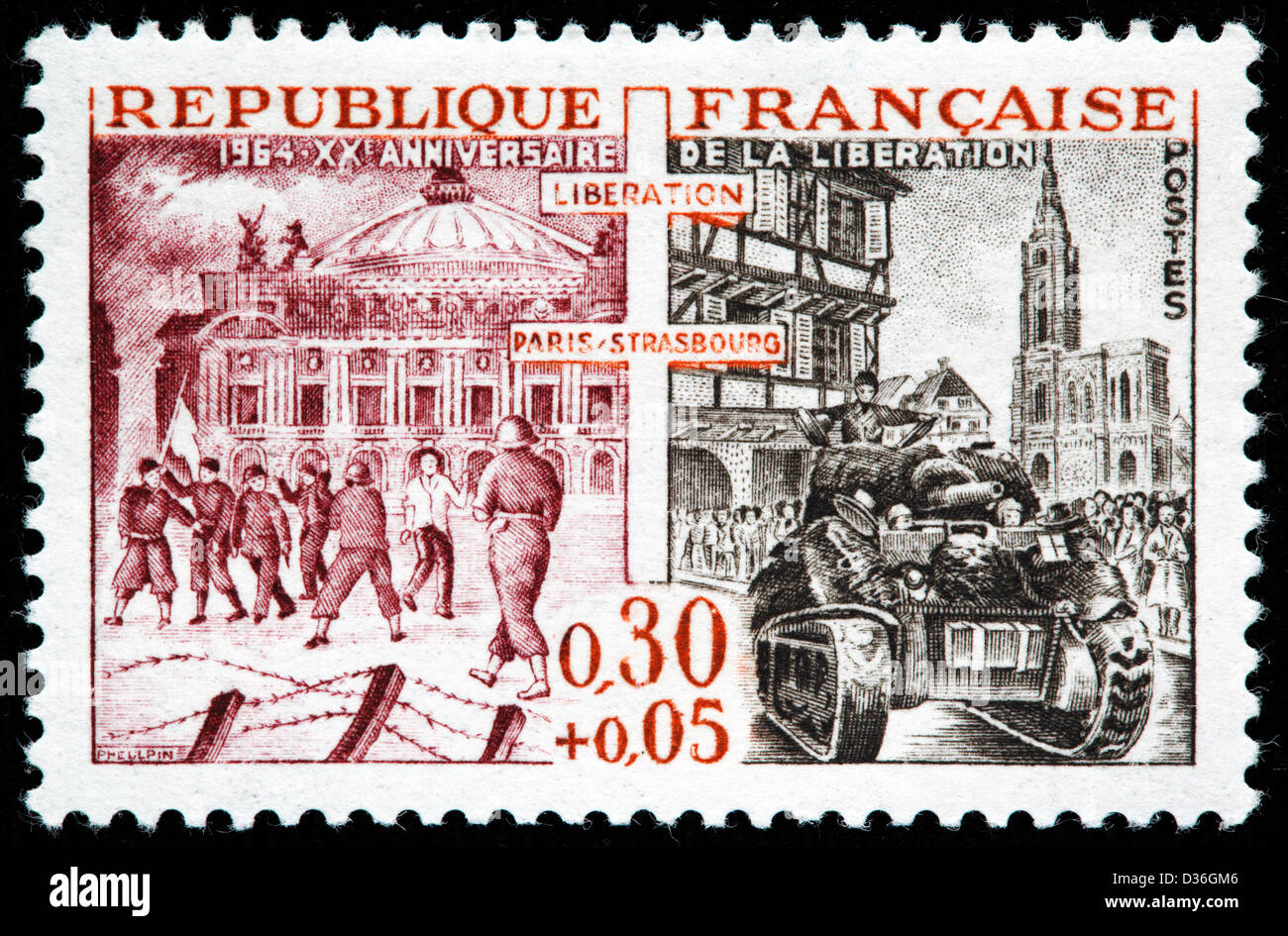 Ventesimo anniversario della liberazione dai nazisti, francobollo, Francia, 1964 Foto Stock