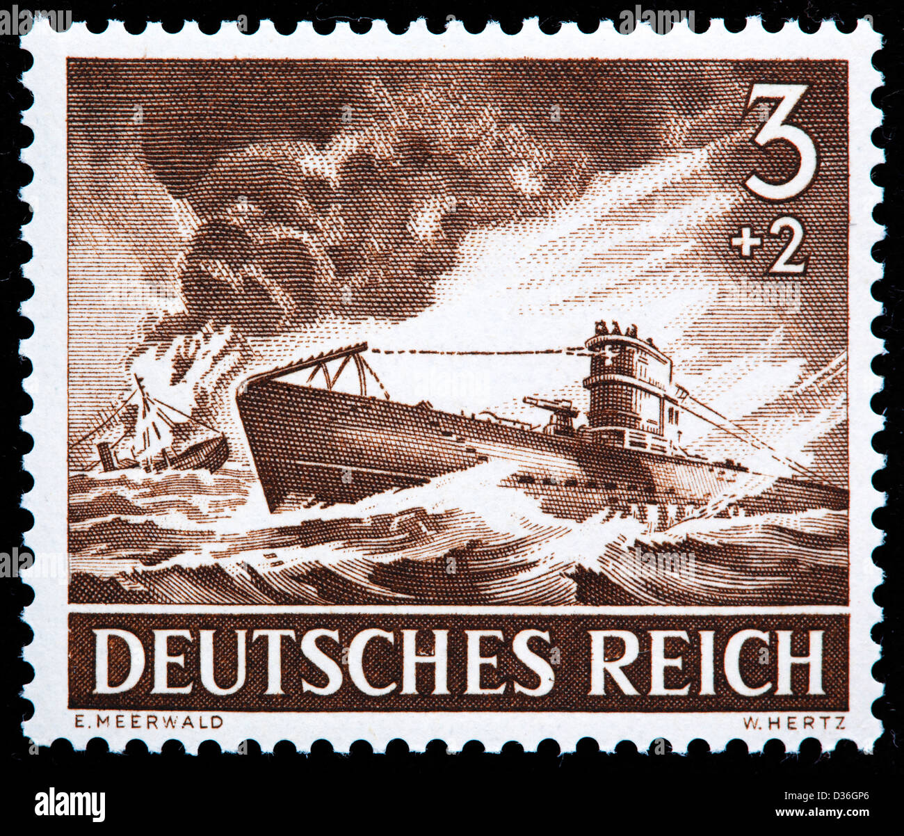 Sommergibile, francobollo, Germania, 1943 Foto Stock
