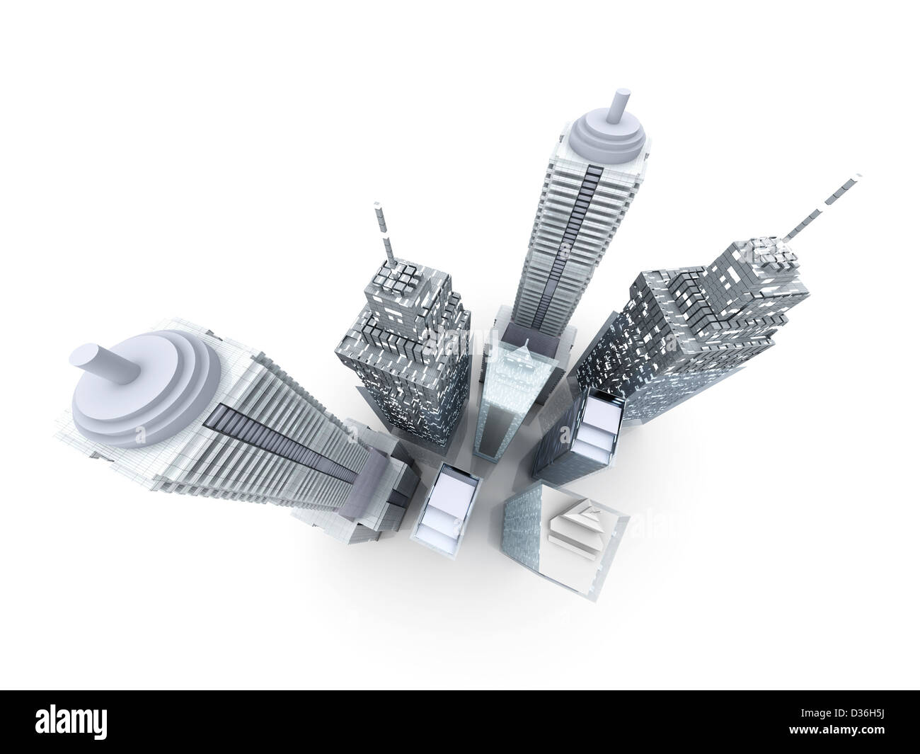 Edifici moderni formando una città. 3D reso illustrazione. Foto Stock