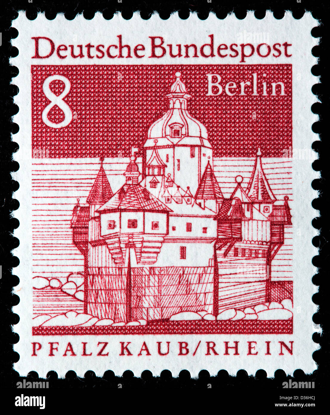 Kaub, Renania-Palatinato, francobollo, Germania, 1966 Foto Stock
