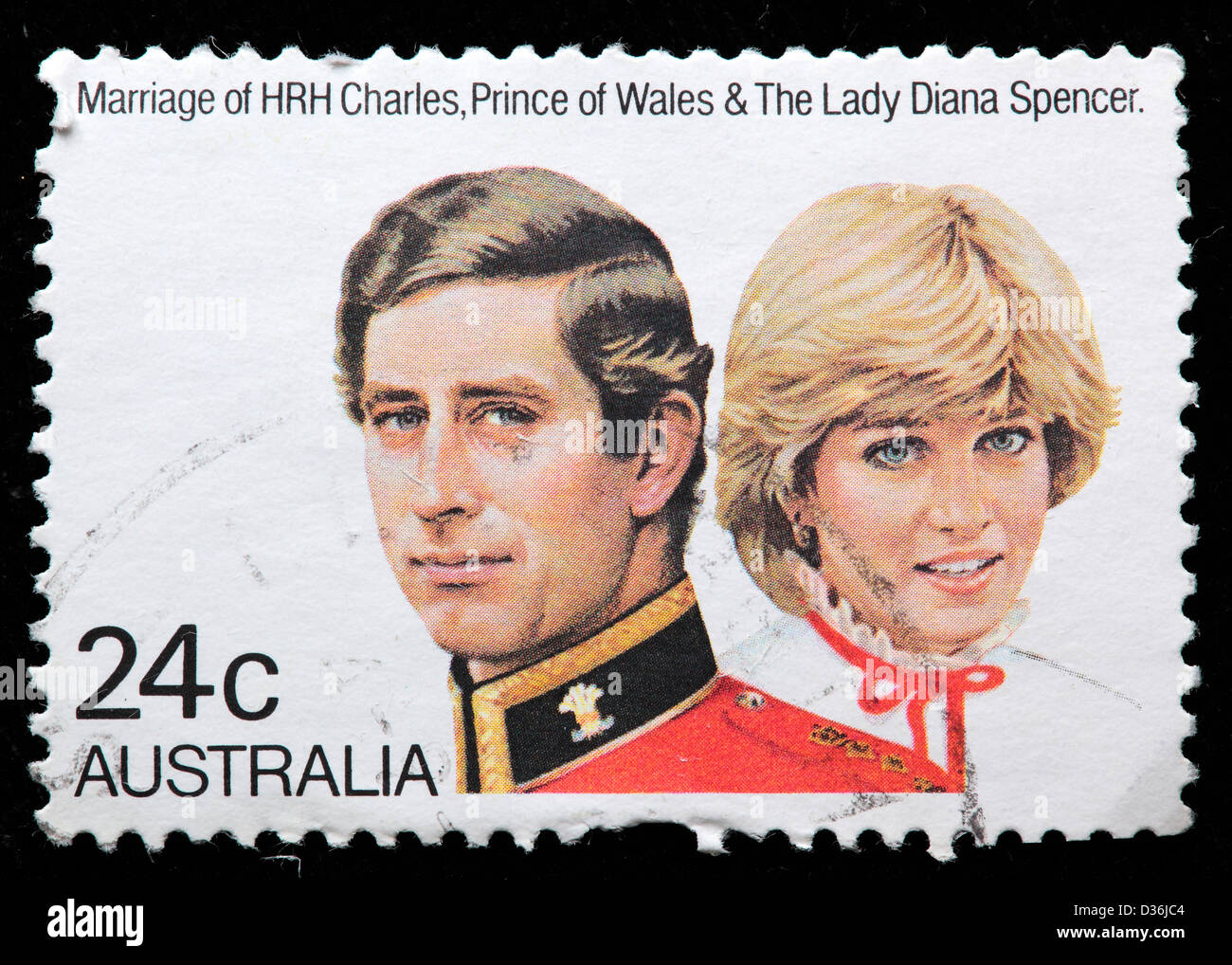 Il principe Charles e Lady Diana matrimonio, francobollo, Australia, 1982 Foto Stock