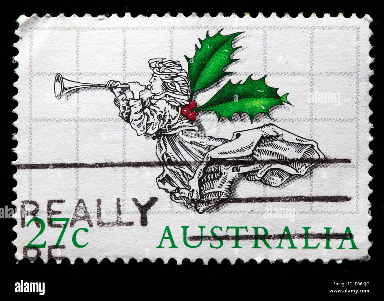 Angelo con tromba, Natale, francobollo, Australia, 1985 Foto Stock