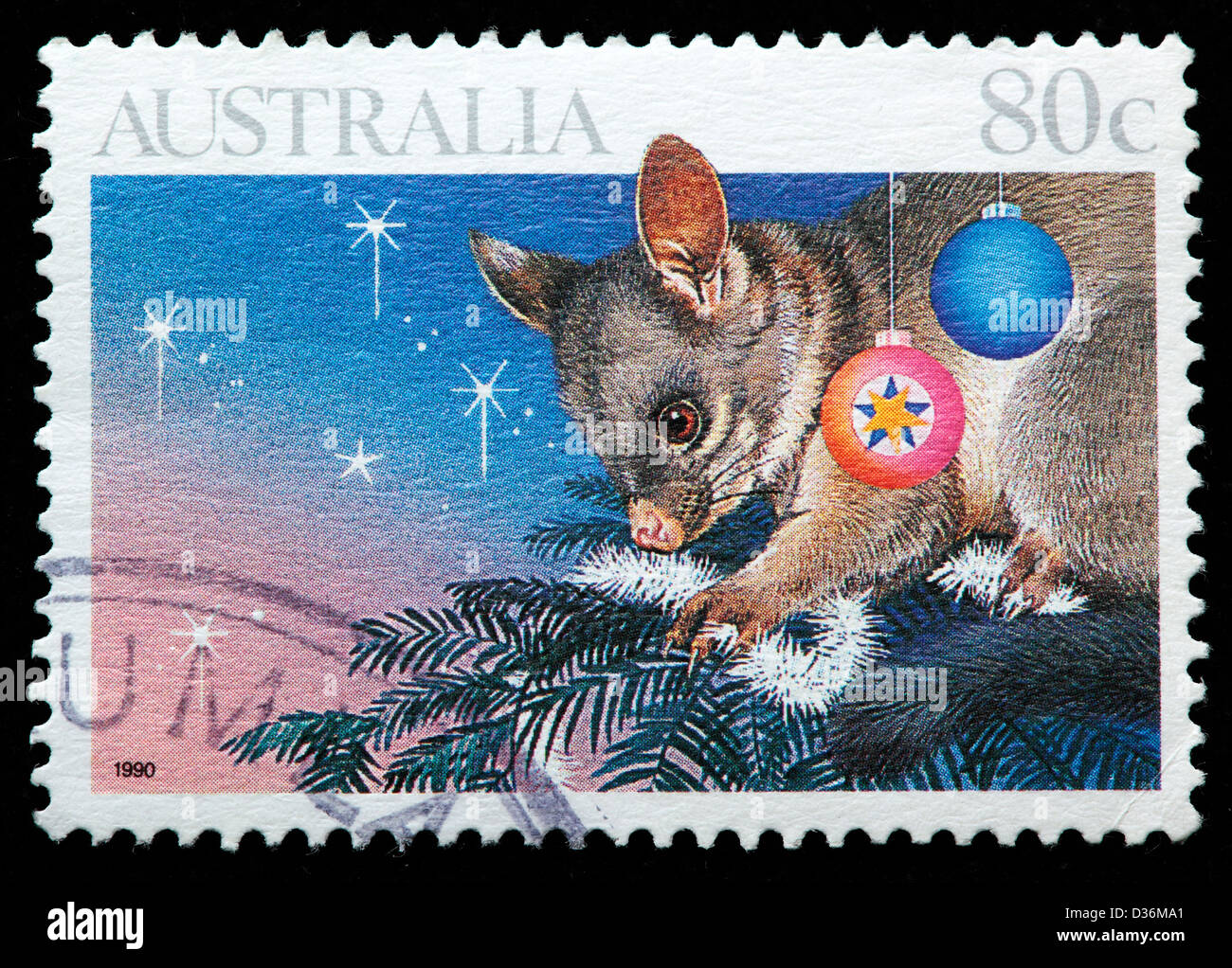 Di opossum, Natale, francobollo, Australia, 1990 Foto Stock