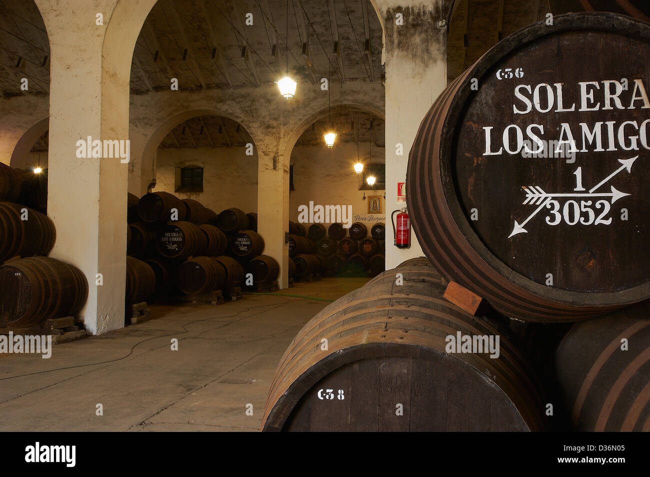 Montilla, Perez Barquero Cantina, Montilla-Moriles percorso vinicolo, Cordoba, Andalusia, Spagna Foto Stock