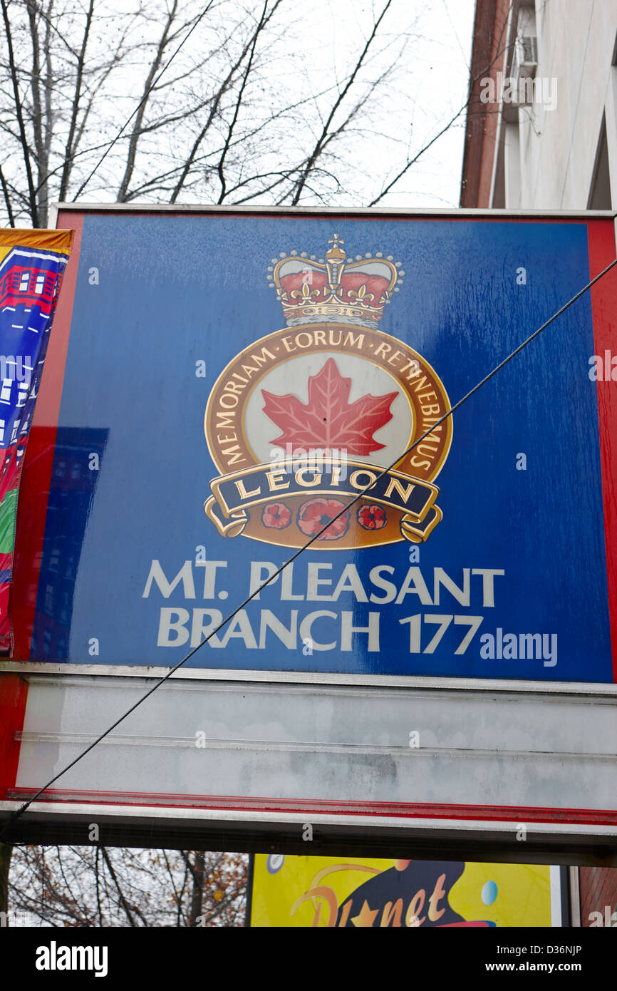 Royal Canadian legion segno Mount Pleasant Vancouver BC Canada Foto Stock