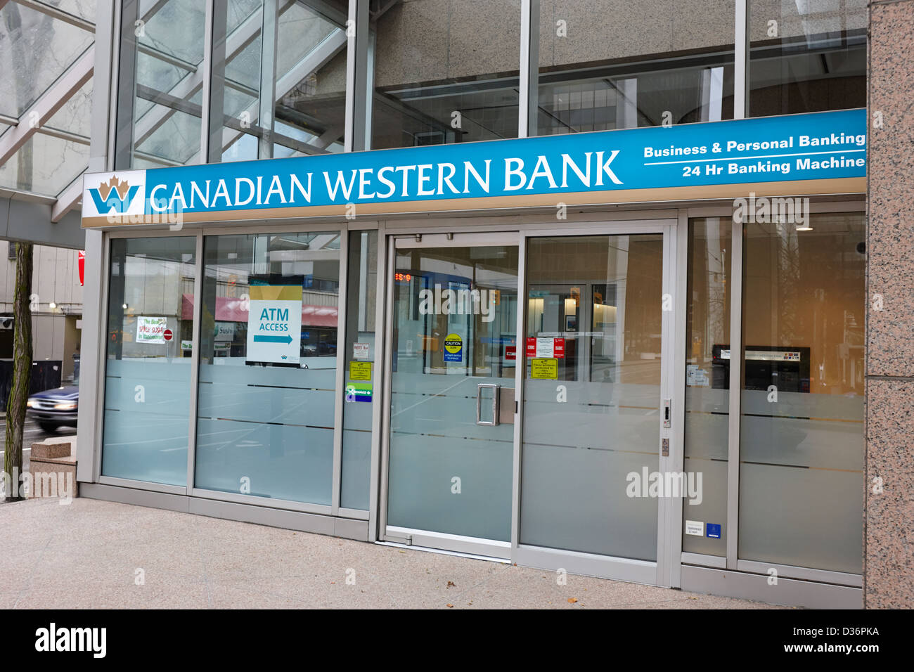 Canadian western filiale di banca nel quartiere finanziario di Vancouver BC Canada Foto Stock
