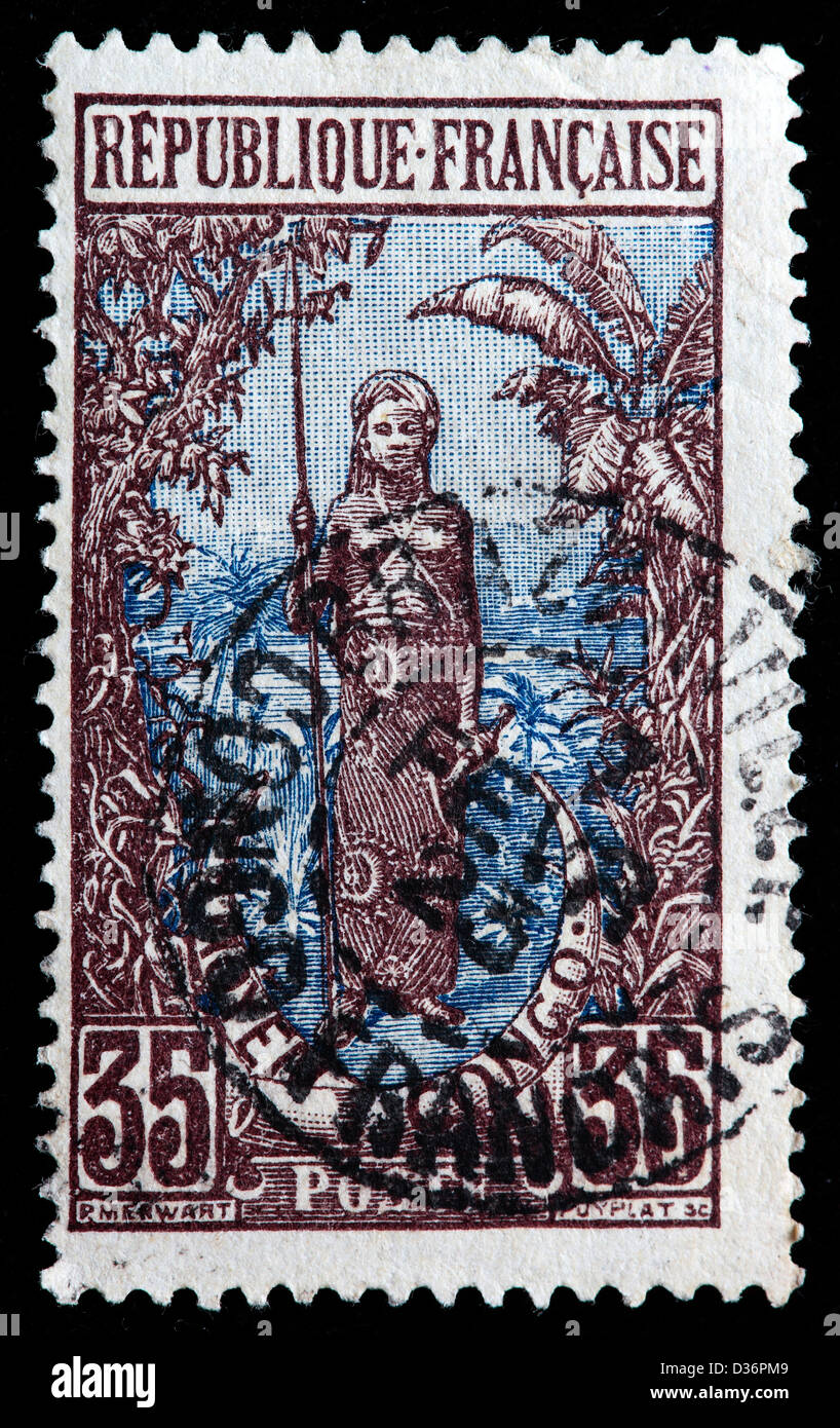 Bakalois donna, francobollo, Congo francese, 1900 Foto Stock