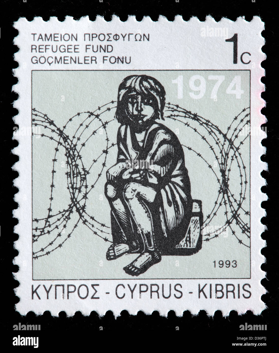 Il bambino e il filo spinato, francobollo, Cipro, 1993 Foto Stock