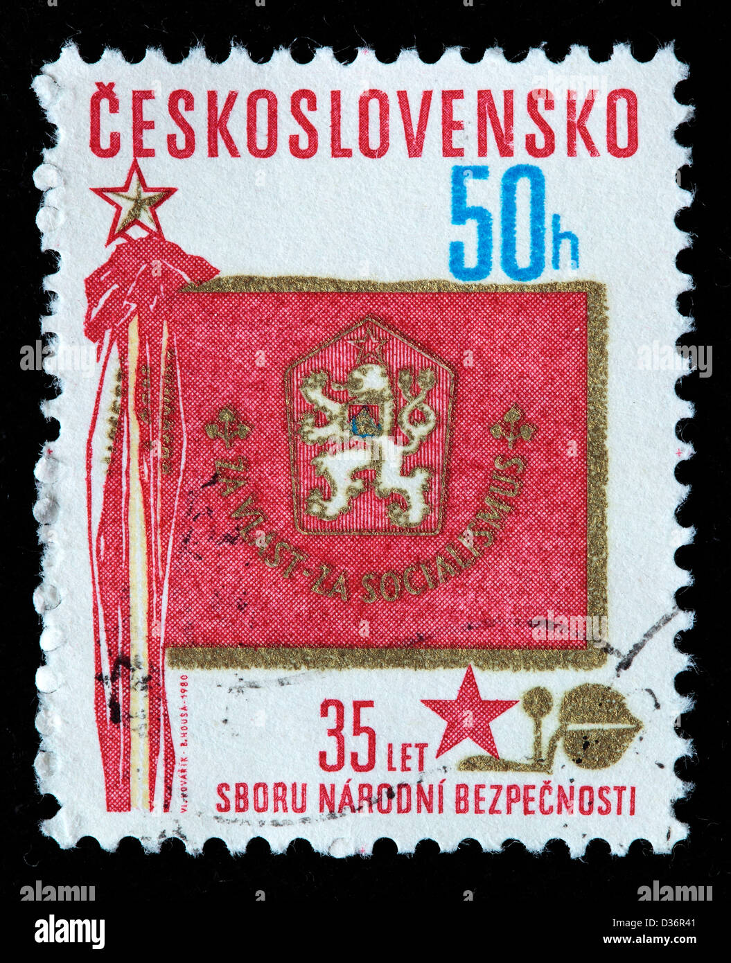 Corpi di polizia banner, francobollo, Cecoslovacchia, 1980 Foto Stock