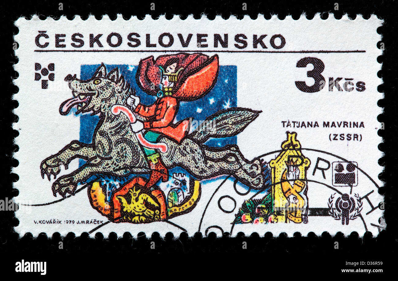 Re riding battenti bestia, francobollo, Cecoslovacchia, 1979 Foto Stock
