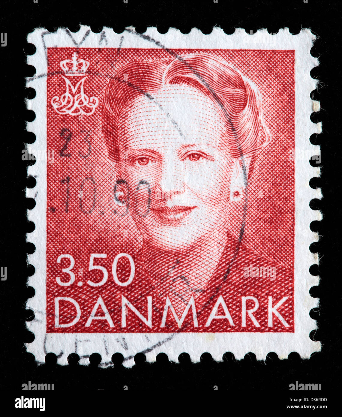 La Regina Margrethe II, francobollo, Danimarca, 1990 Foto Stock