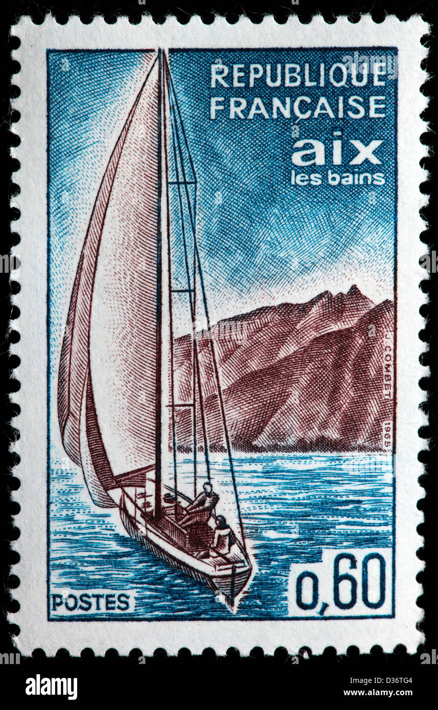 Aix-les-Bains, barca a vela, francobollo, Francia, 1965 Foto Stock