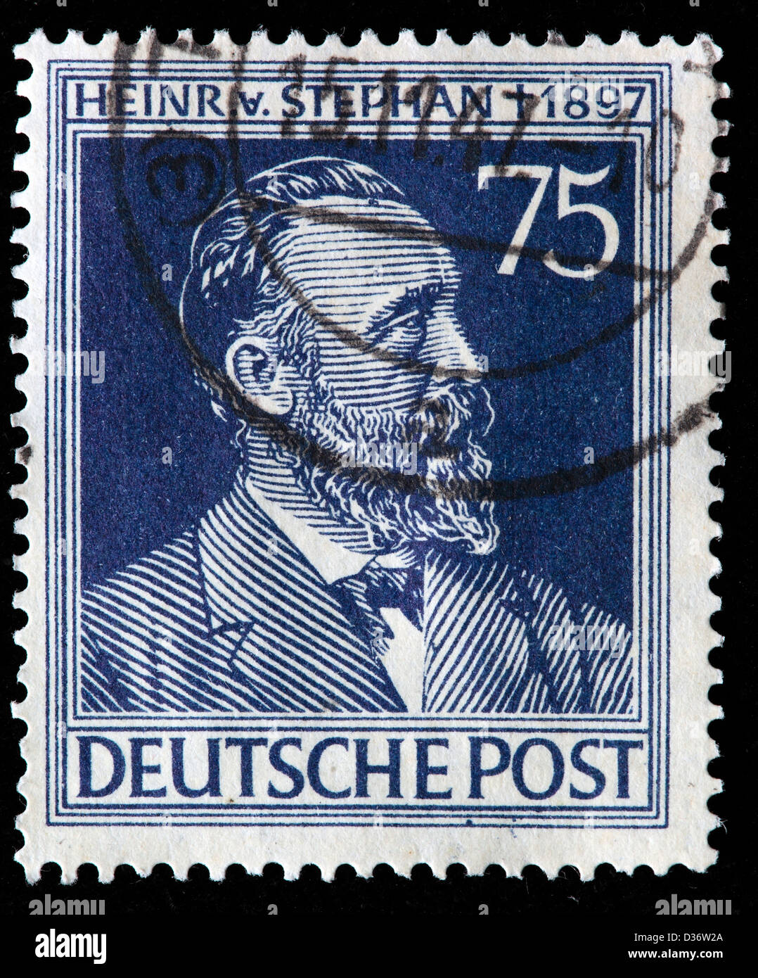Heinrich von Stephan, prima postmaster generale dell'impero tedesco, francobollo, Germania, 1947 Foto Stock