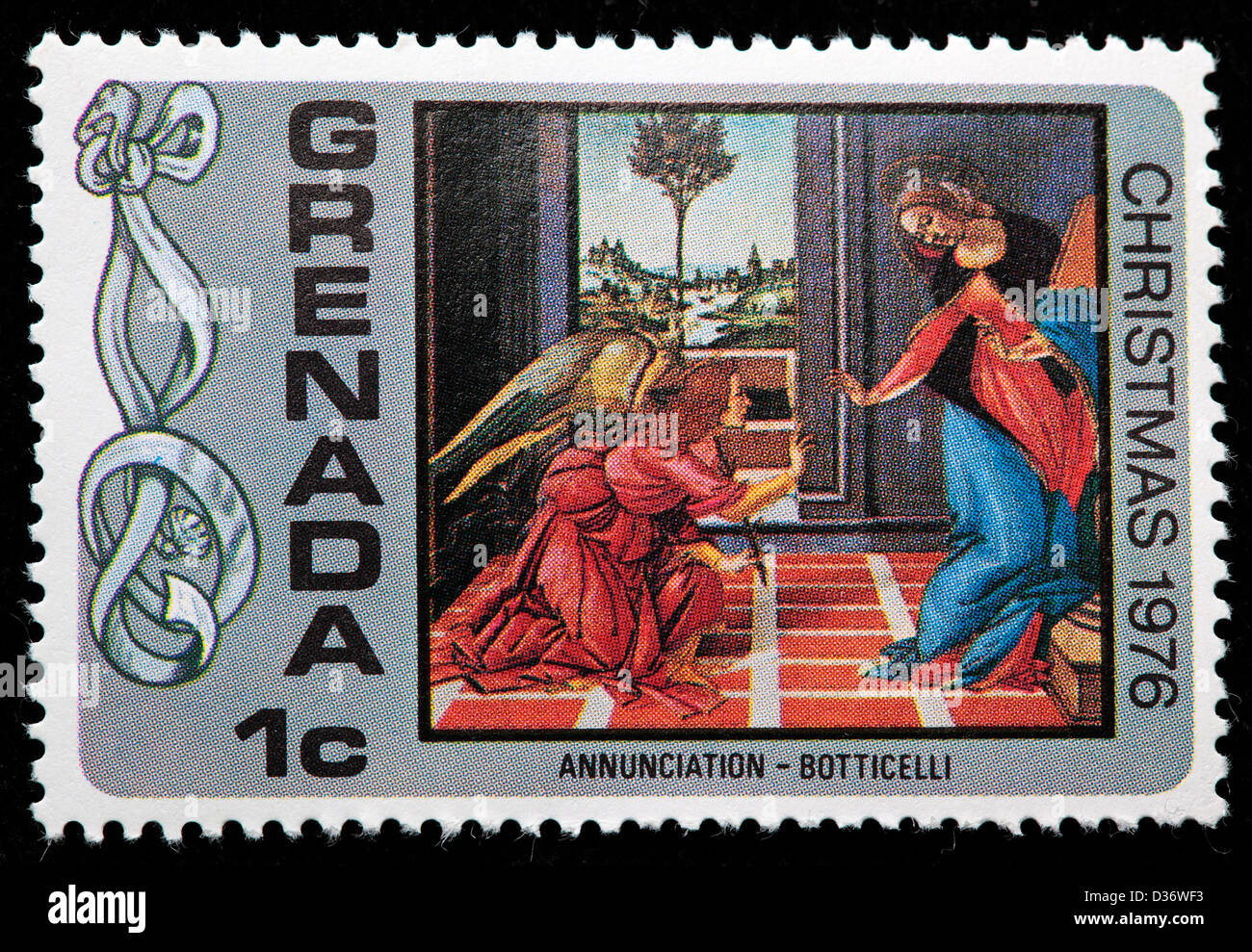 Annunciazione, pittura di Botticelli, francobollo, Grenada, 1976 Foto Stock