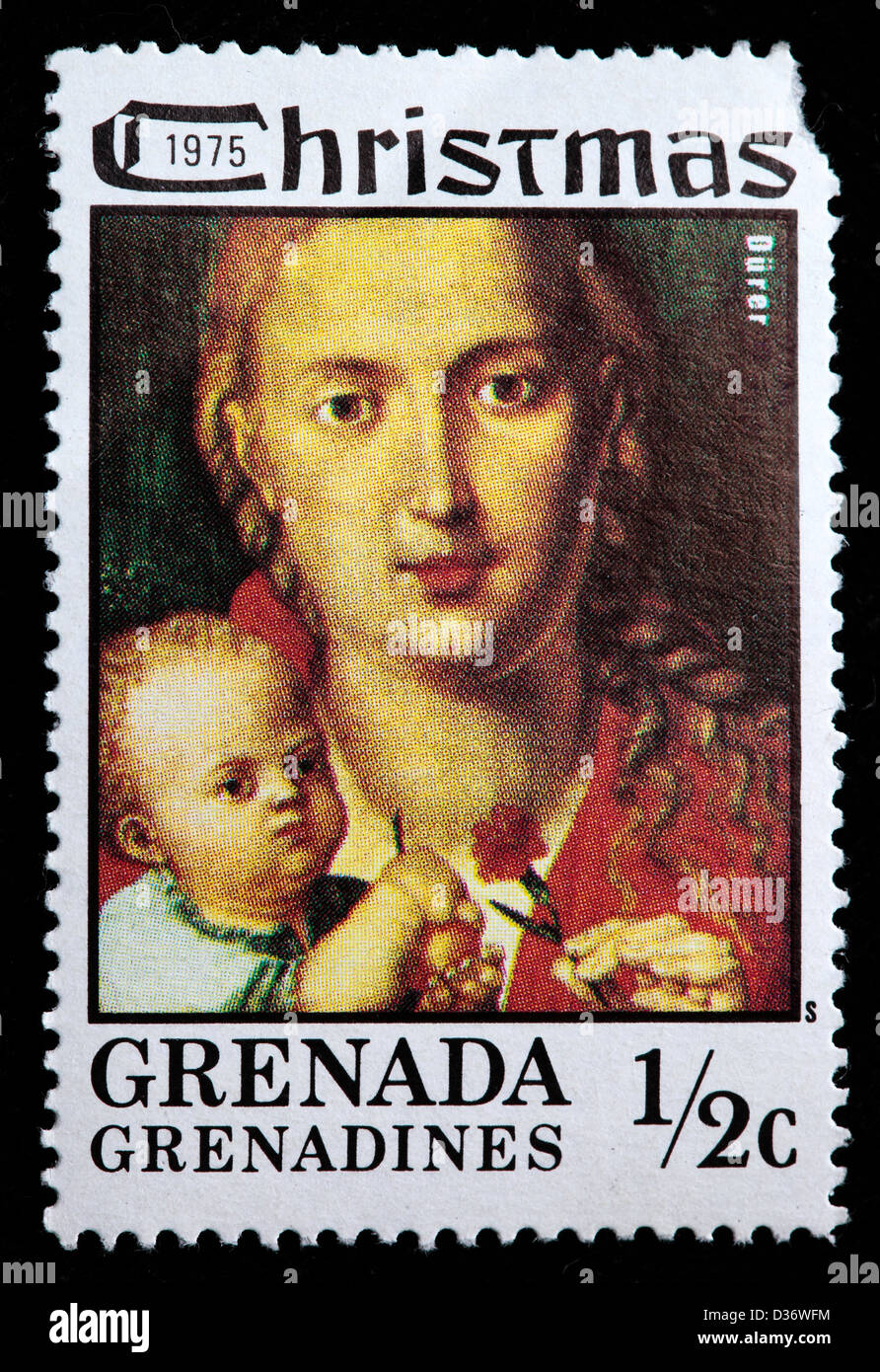 La Madonna e il bambino, pittura di Durer, Natale, francobollo, Grenada e Grenadine, 1975 Foto Stock