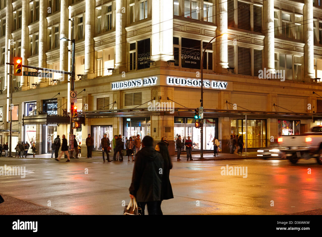 Hudsons bay department store angolo di Granville e West Georgia strade Vancouver BC Canada Foto Stock