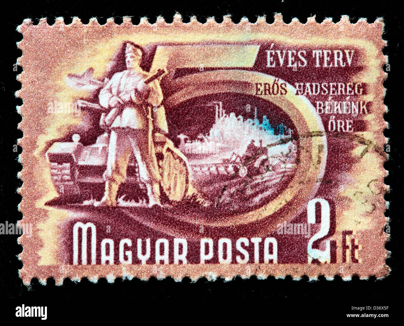 La difesa, francobollo, Ungheria, 1950 Foto Stock
