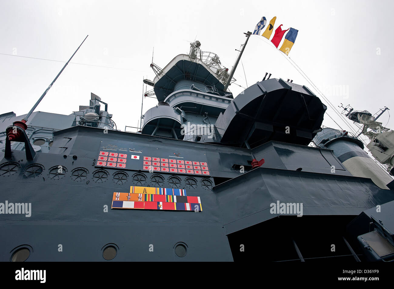 La nave da guerra USS North Carolina, BB-55, visualizzando la campagna Giapponese marcature così come si tratta di riconoscimenti e premi. Foto Stock