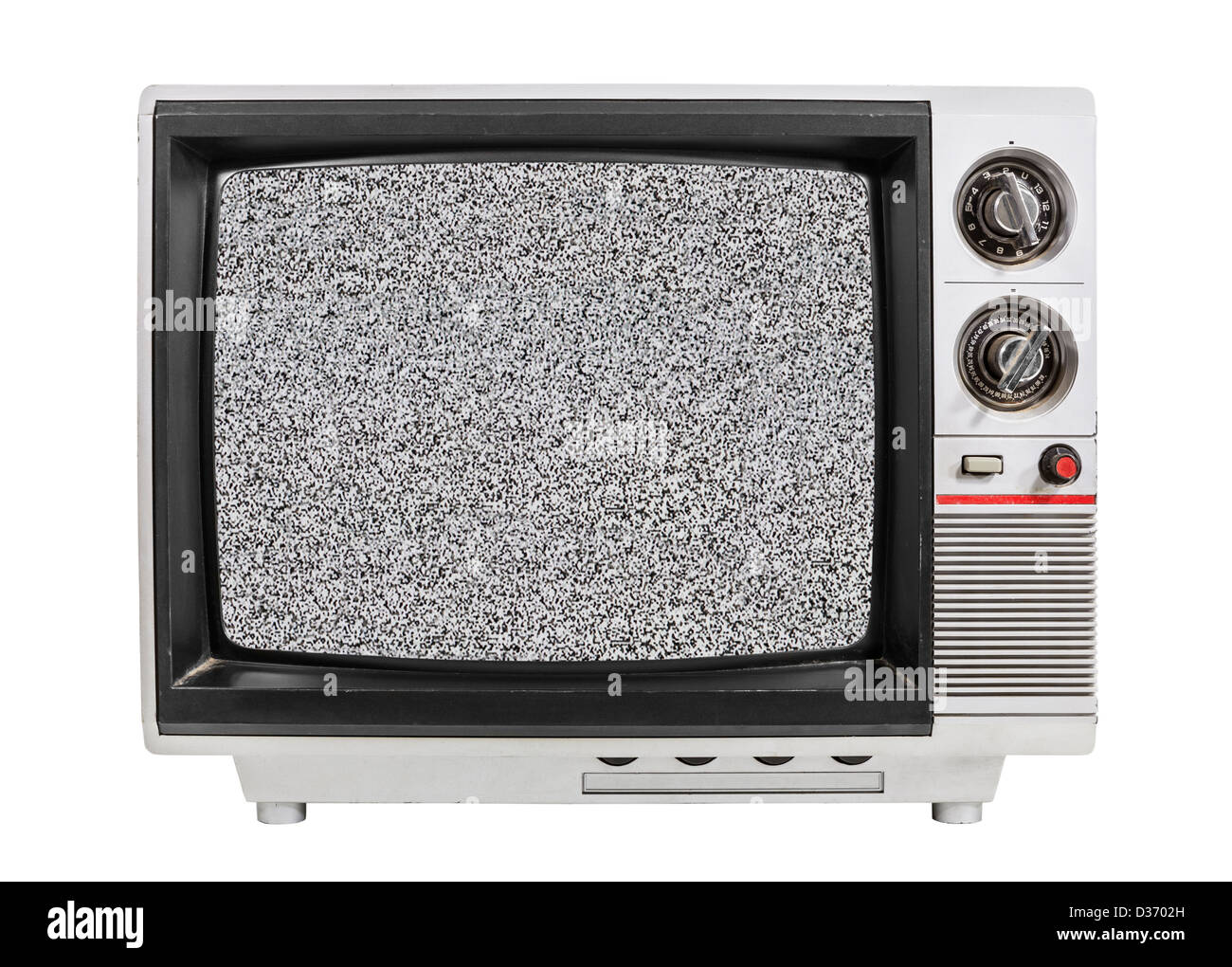 Grungy vintage televisore portatile isolata con schermo statico e percorso di clipping. Foto Stock