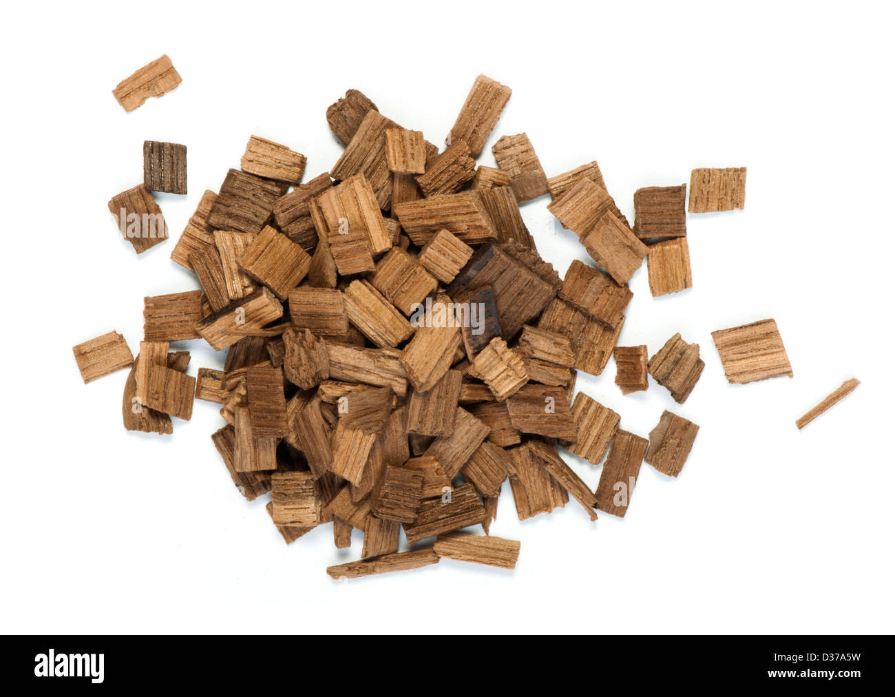 Pezzi di legno di quercia per industria vinicola. White isolato Foto Stock