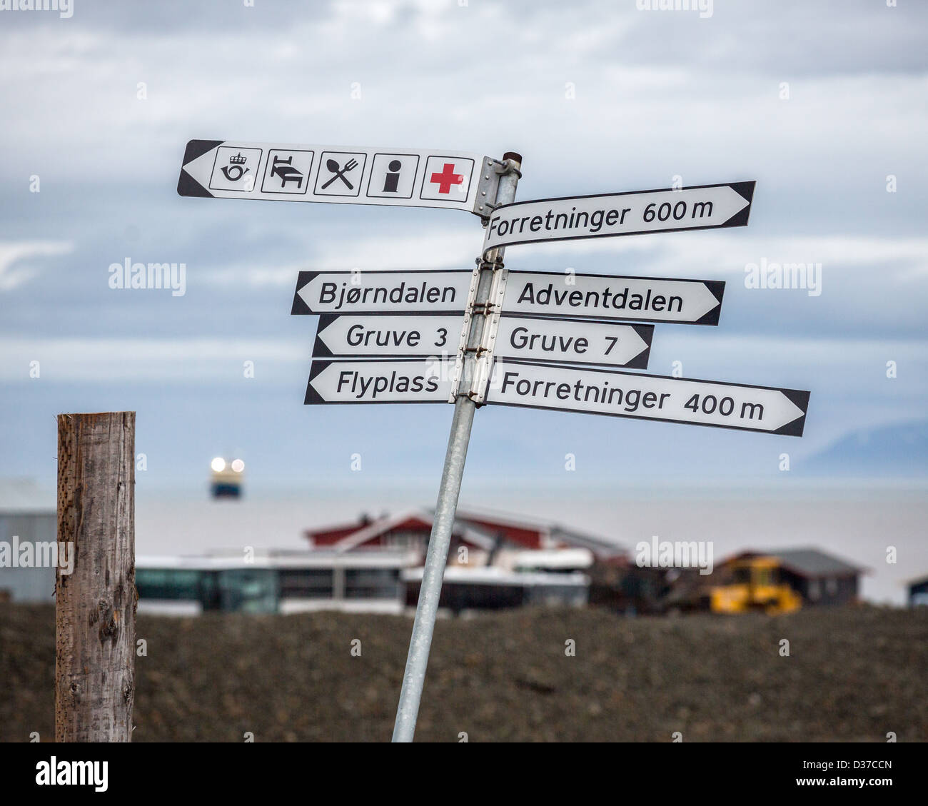 Segni di Longyearbyen, Svalbard, Norvegia Foto Stock