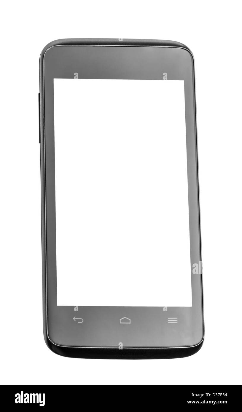 Telefono cellulare con schermo vuoto isolato su sfondo bianco Foto Stock