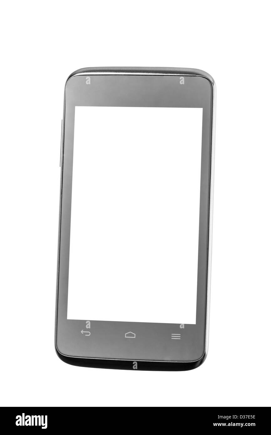Telefono cellulare con schermo vuoto isolato su sfondo bianco Foto Stock